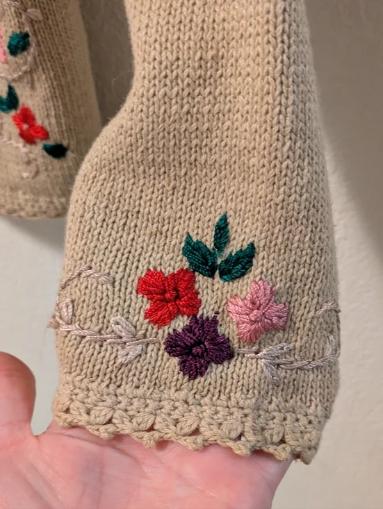 Jenny Vintage Cream Floral Embroidered V-Neck Cardigan Sweater - Picture 6 of 10